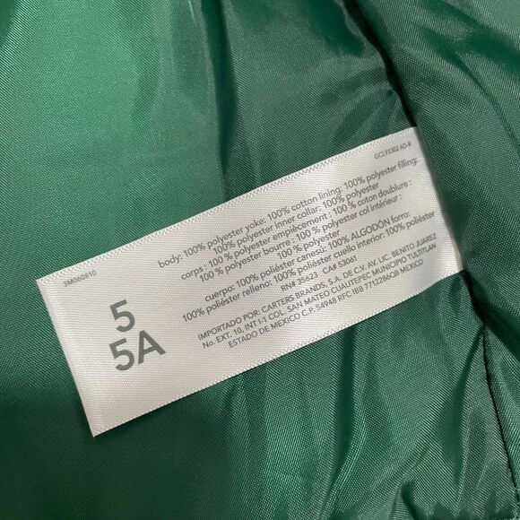 Toddlers Carter's Puffer Sleeveless Winter Jacket Vest in Green Size 5 - Picture 9 of 10